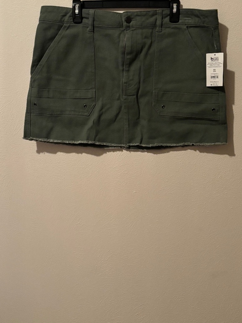 No Boundaries Women's Green Denim Mini Skirt Frayed Hem Pockets - Size XXL